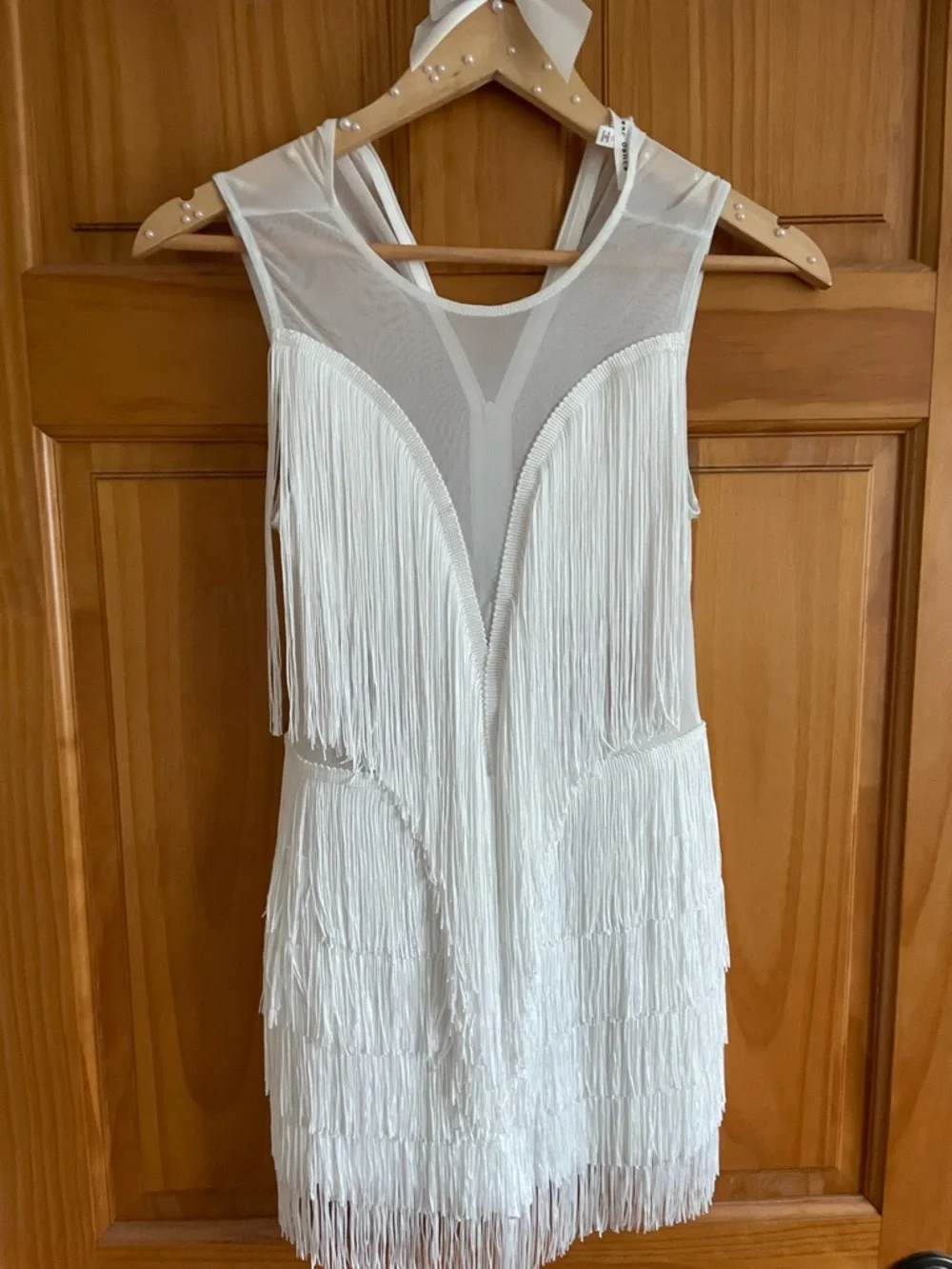 White Fringe Romper | Sheer Mesh Deep V | Boho Festival Western | Size M - Picture 1 of 3